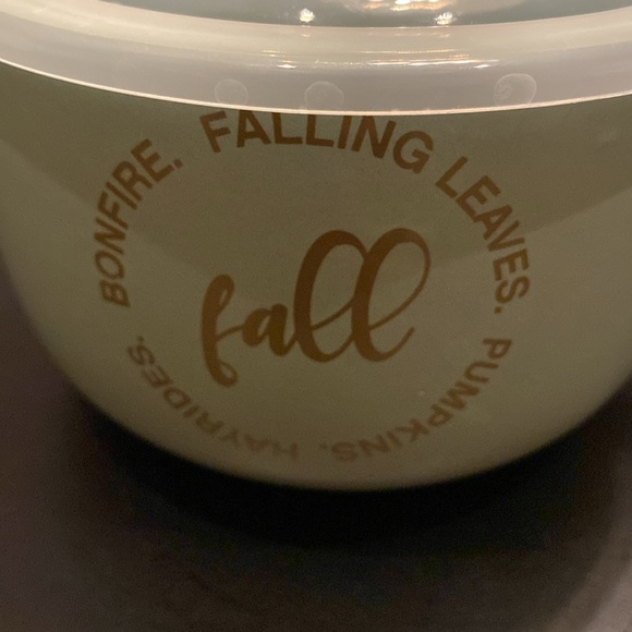 Souper bowl mug w/ vented lid Fall Bonfires falling leaves green color 22 oz - Picture 2 of 9